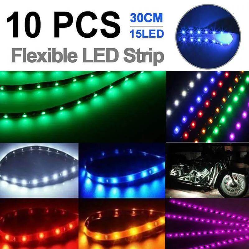 10-Piece: 12" 15SMD Waterproof 12V Flexible LED Strip Light For Car