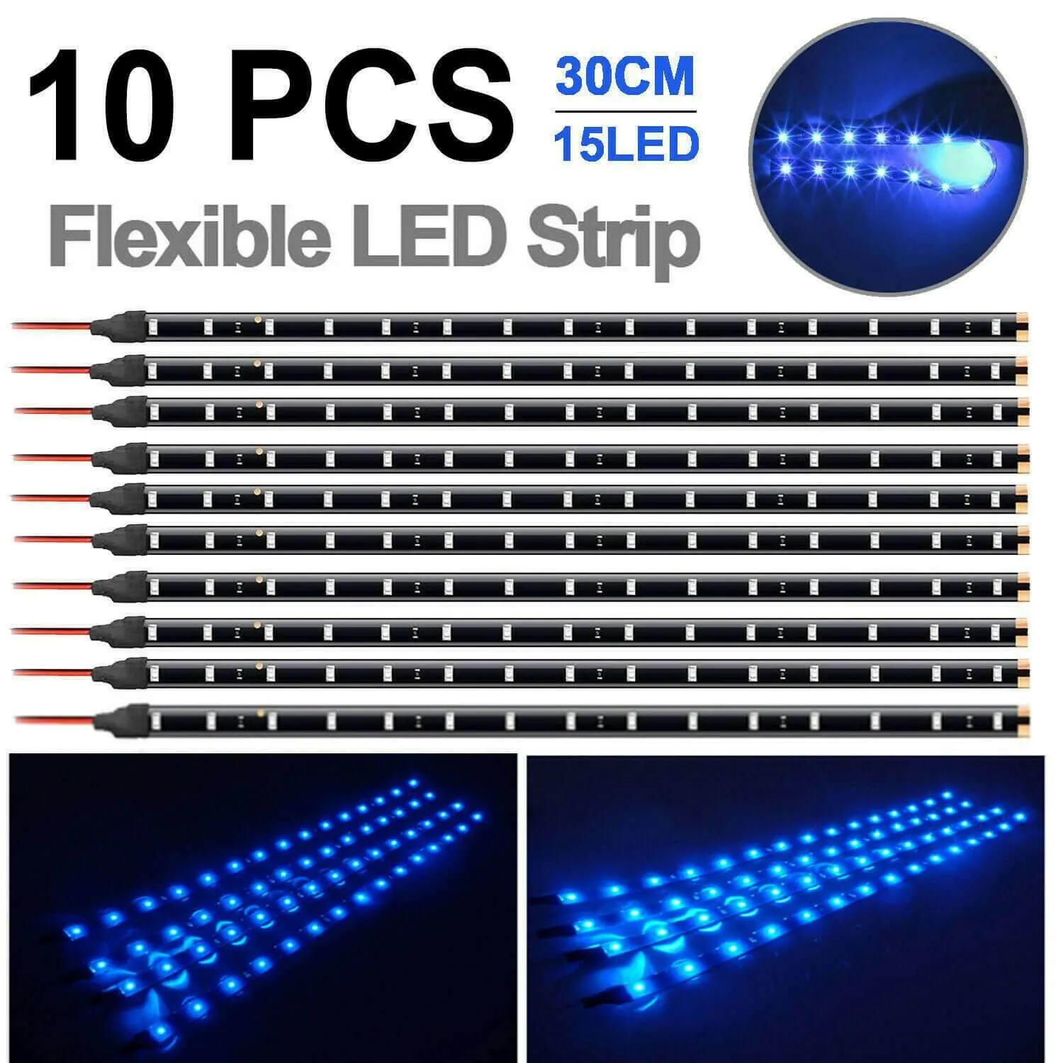 10-Piece: 12" 15SMD Waterproof 12V Flexible LED Strip Light For Car