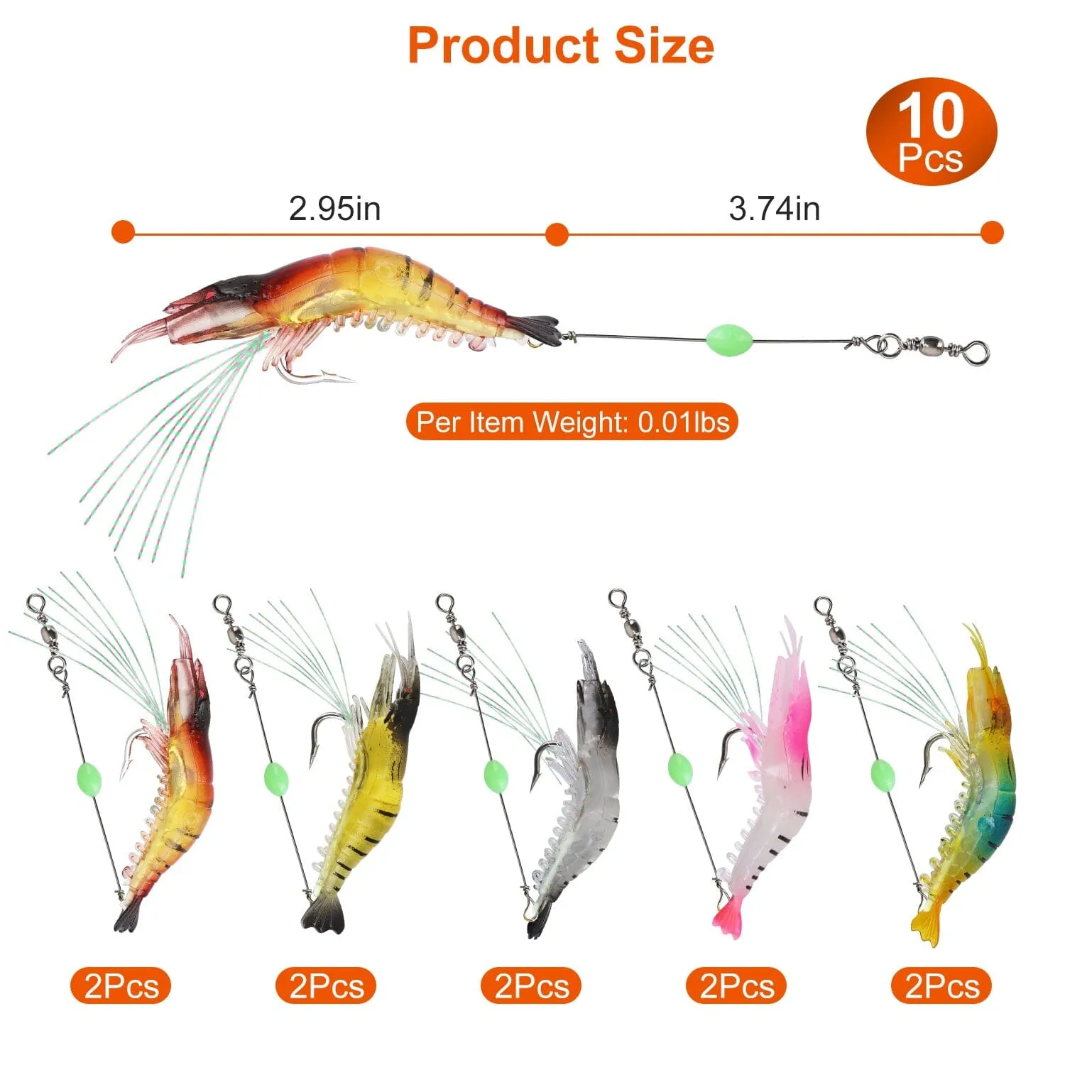 10-Piece: Silicon Shrimp Bait Set