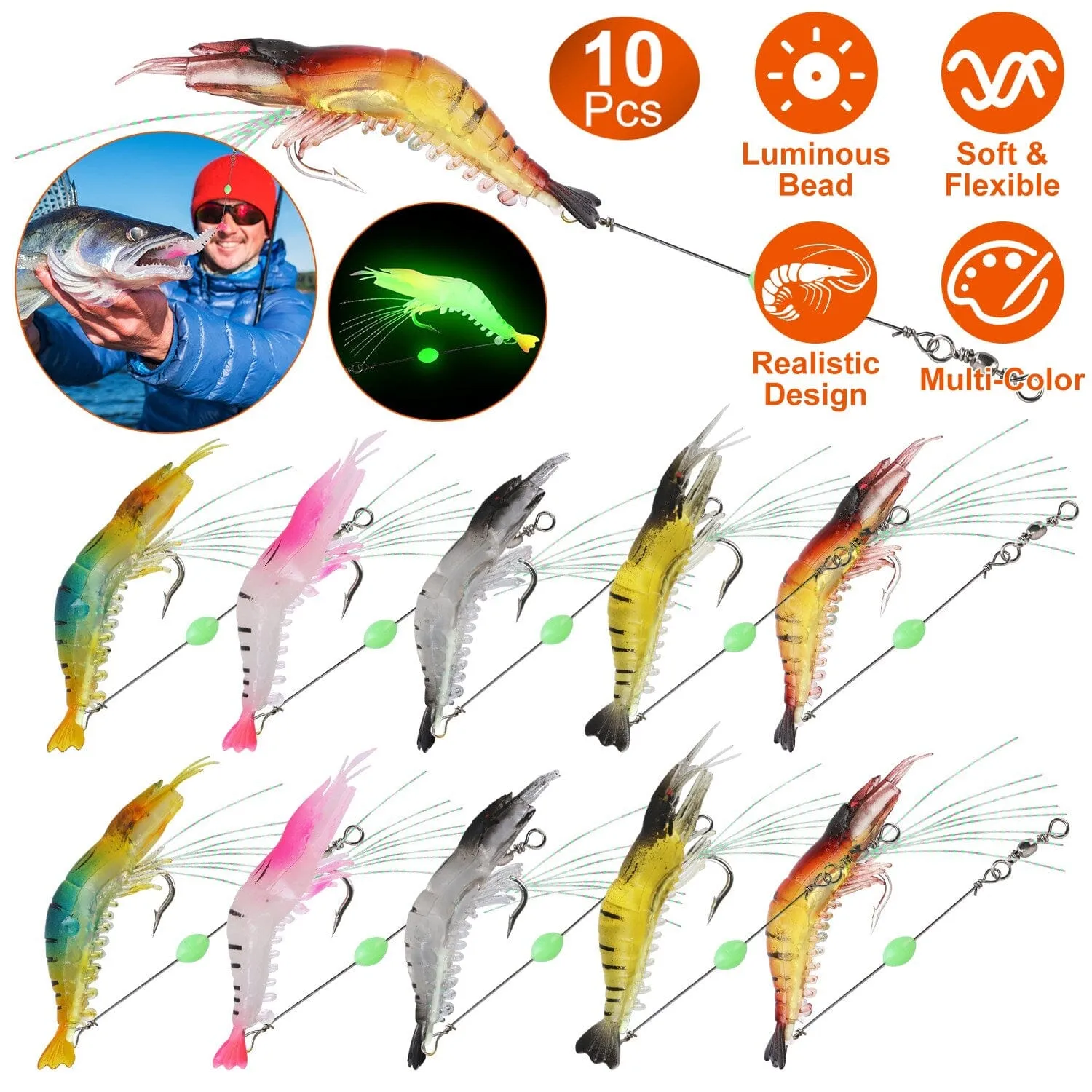 10-Piece: Silicon Shrimp Bait Set