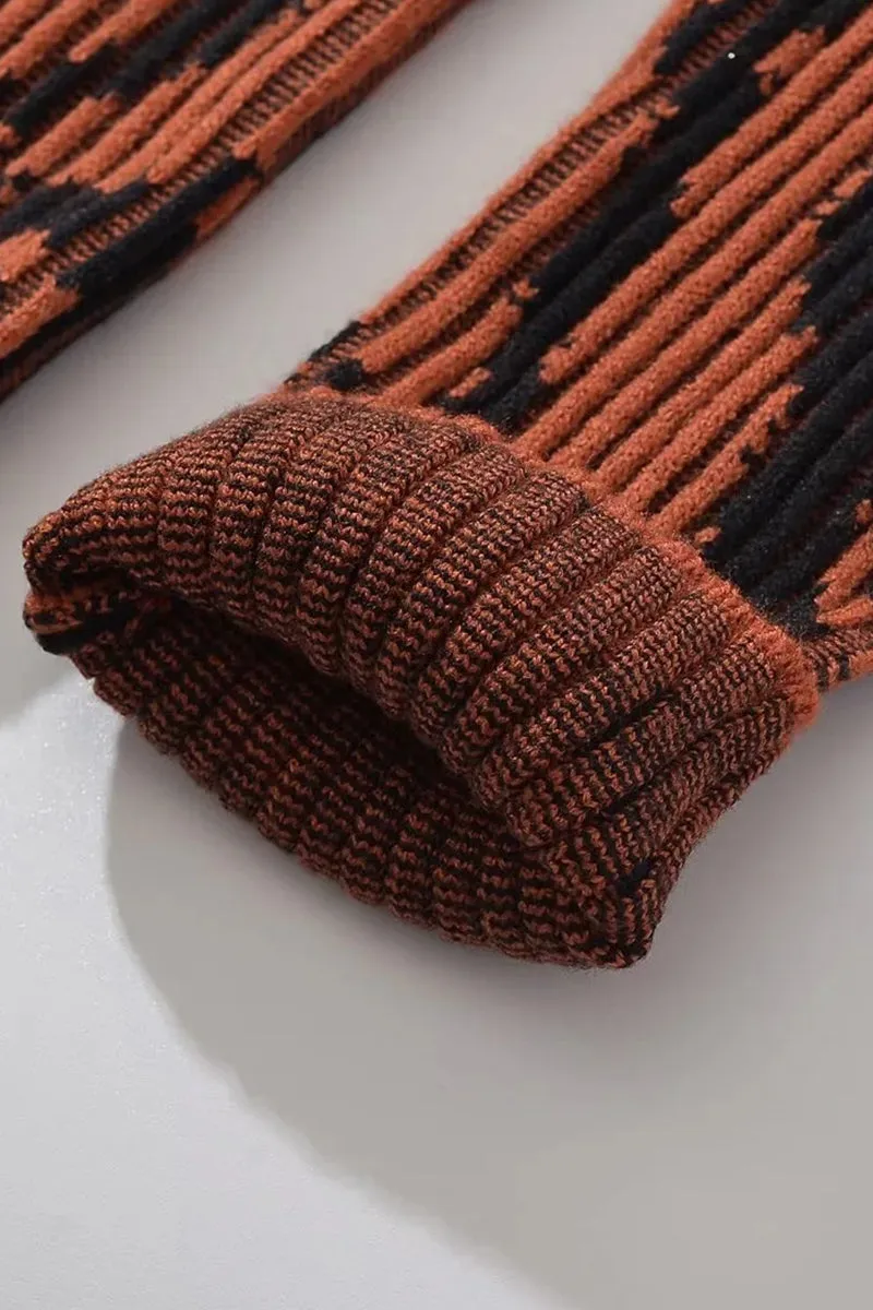 Abstract Wave Stripe Jacquard Knit Mini Dress