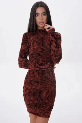 Abstract Wave Stripe Jacquard Knit Mini Dress