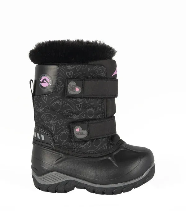 Acton Toddler Funky Black Winter Boots with Removable Felt -40°F / -40°C - Black/Pink