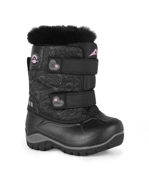 Acton Toddler Funky Black Winter Boots with Removable Felt -40°F / -40°C - Black/Pink