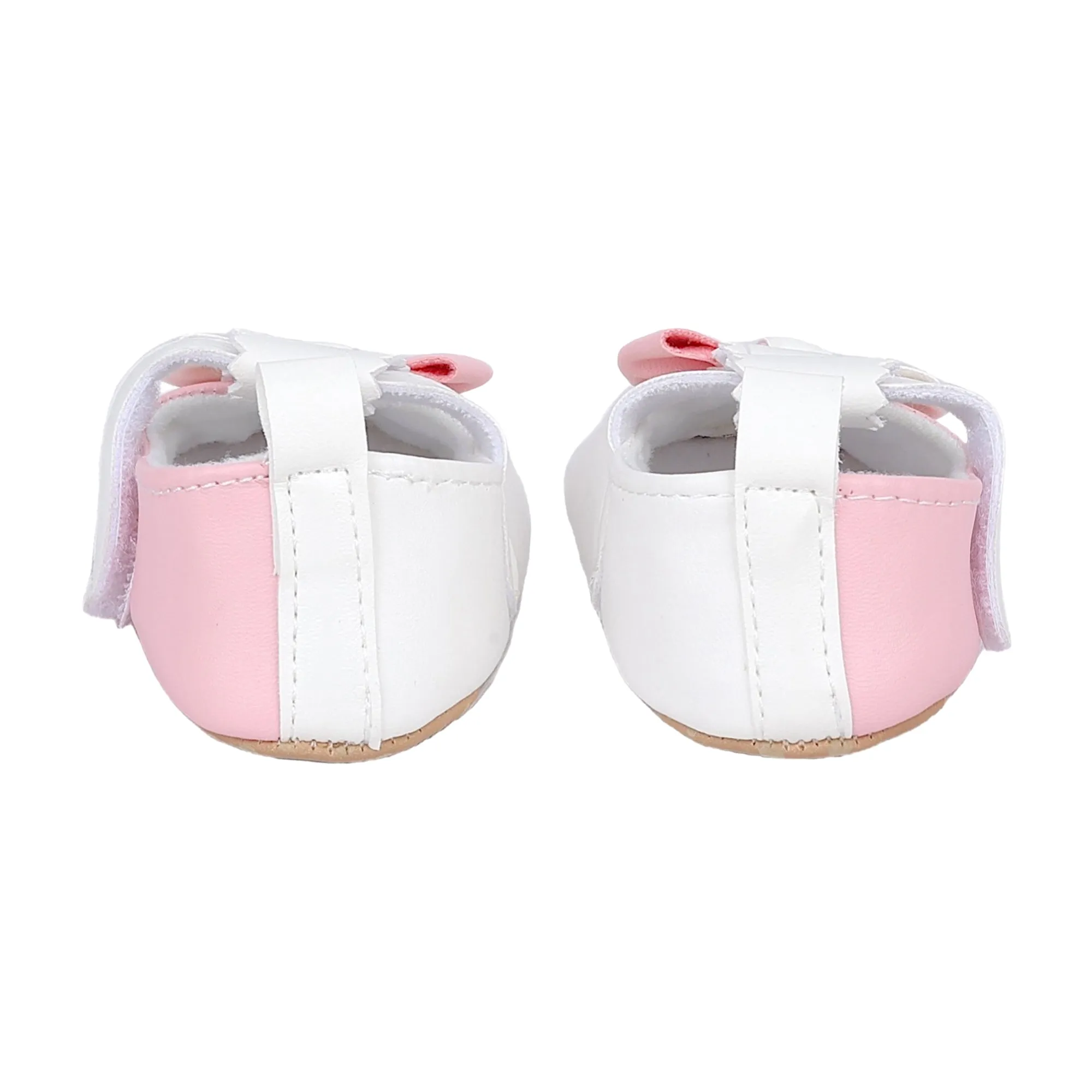 Baby Moo Colour Block Bow Velcro T-Strap Anti Skid- Ballerina Booties - Pink, White