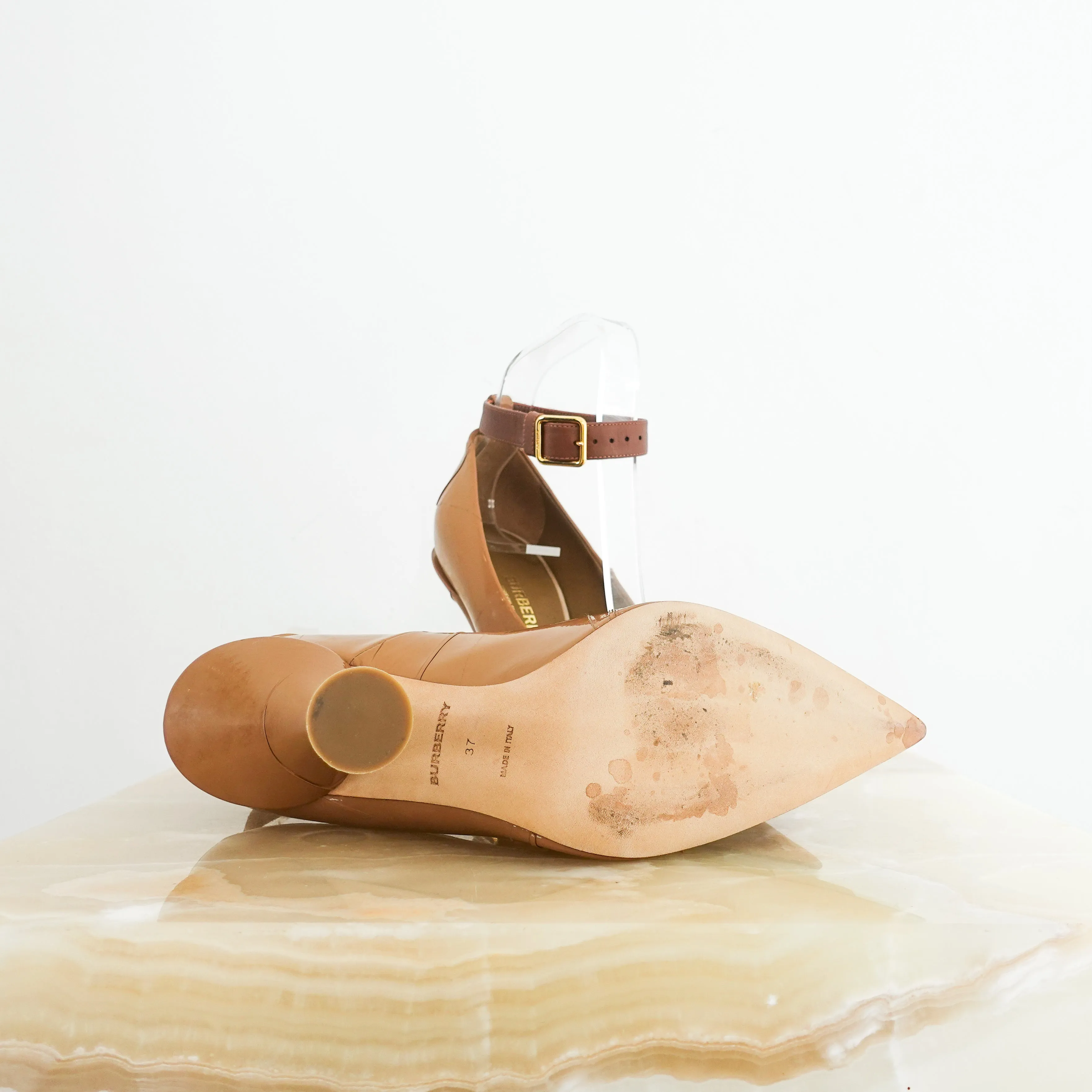 Beige statement heels with leather strap-final sale