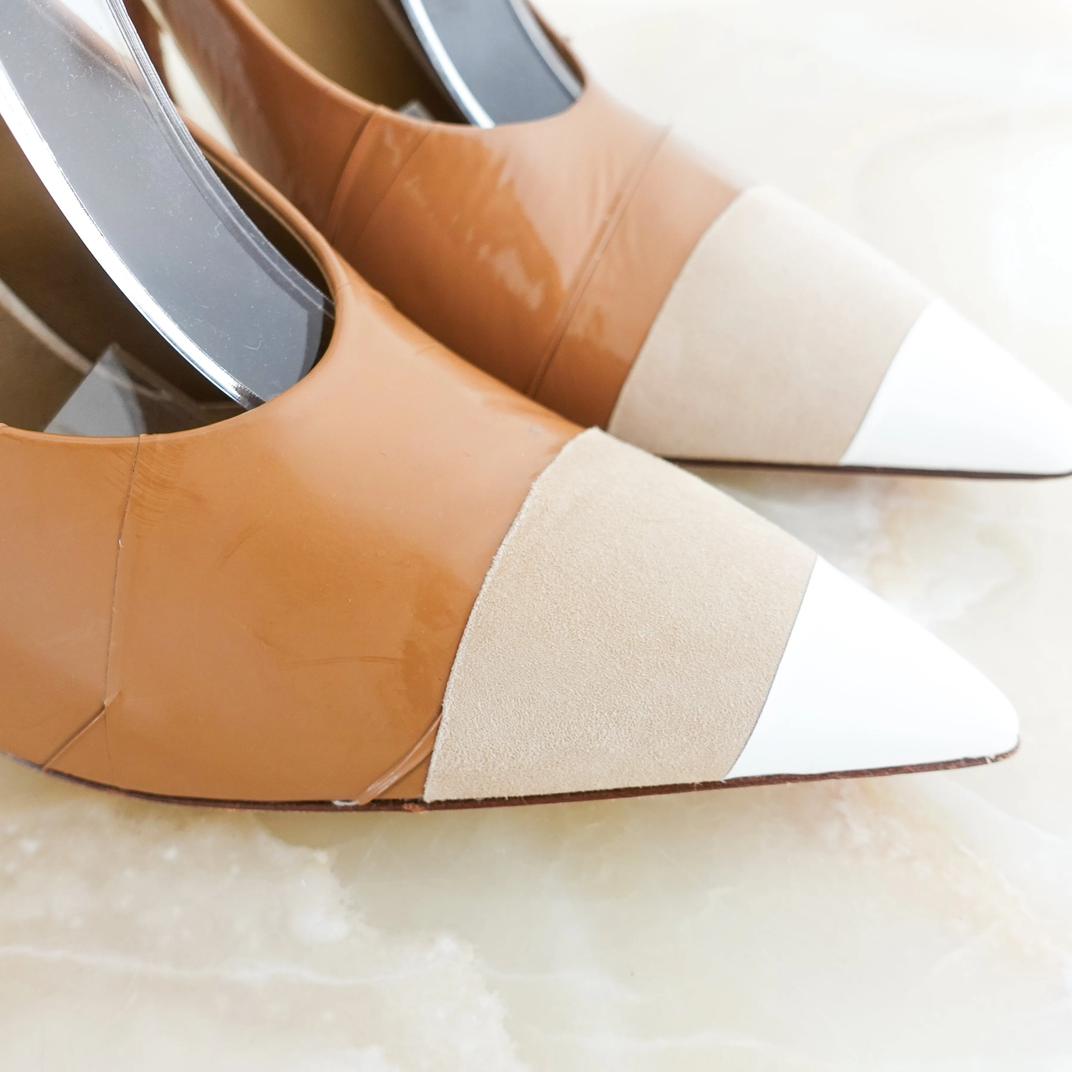 Beige statement heels with leather strap-final sale