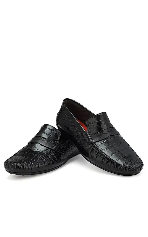 Black Croco Leather Loafers