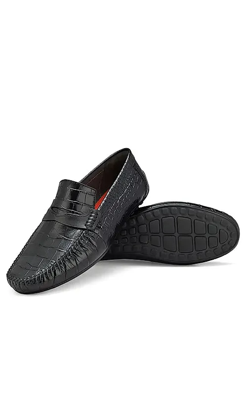 Black Croco Leather Loafers