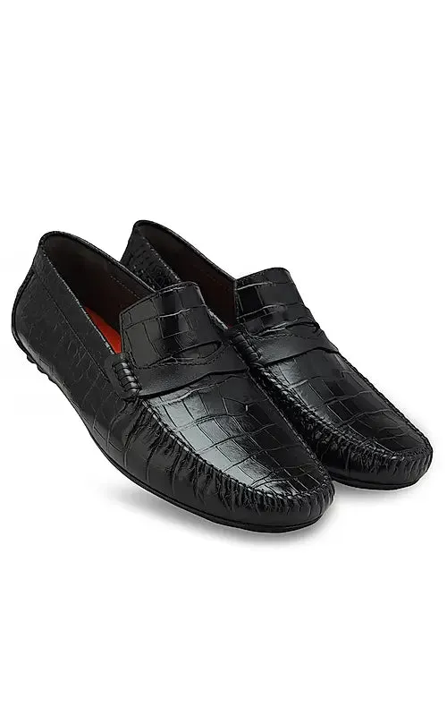 Black Croco Leather Loafers