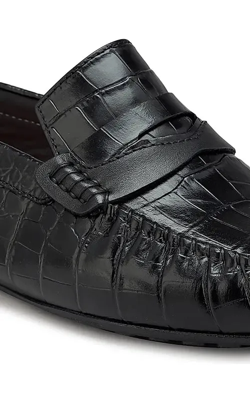 Black Croco Leather Loafers