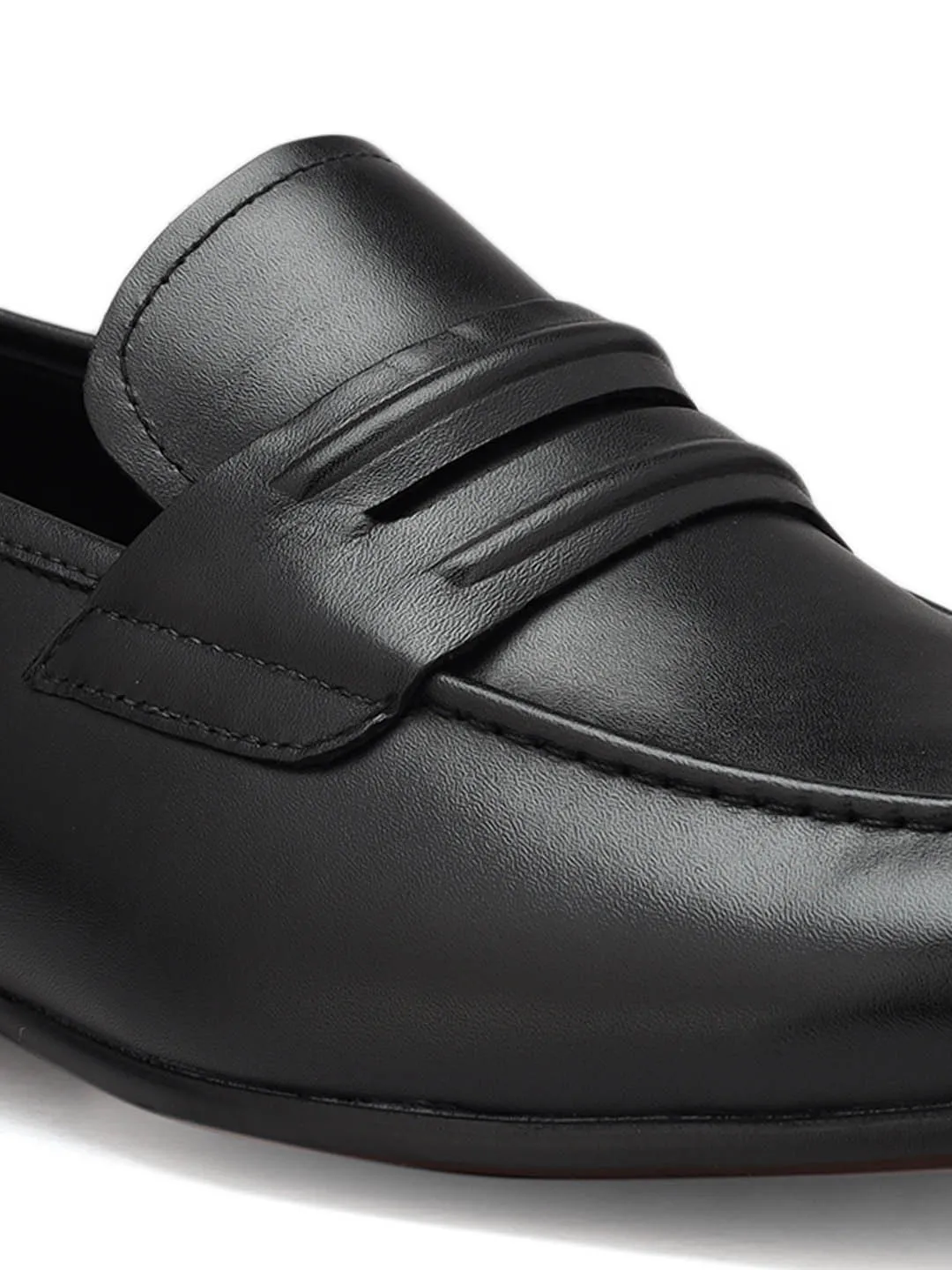 Black Leather Loafers With Panel