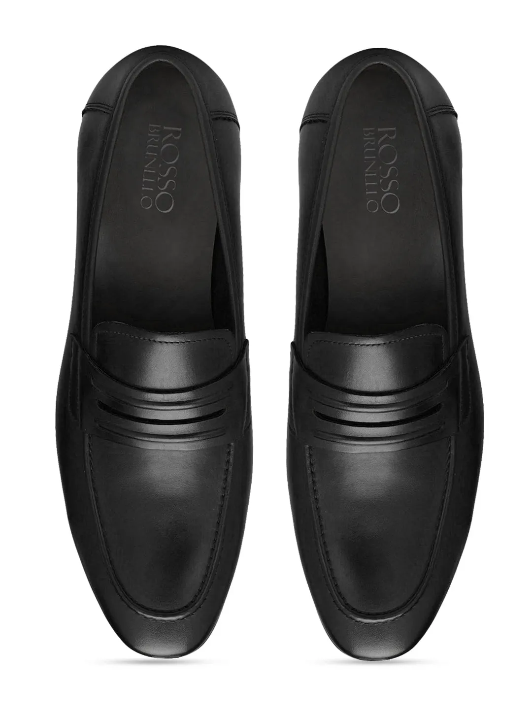 Black Leather Loafers With Panel