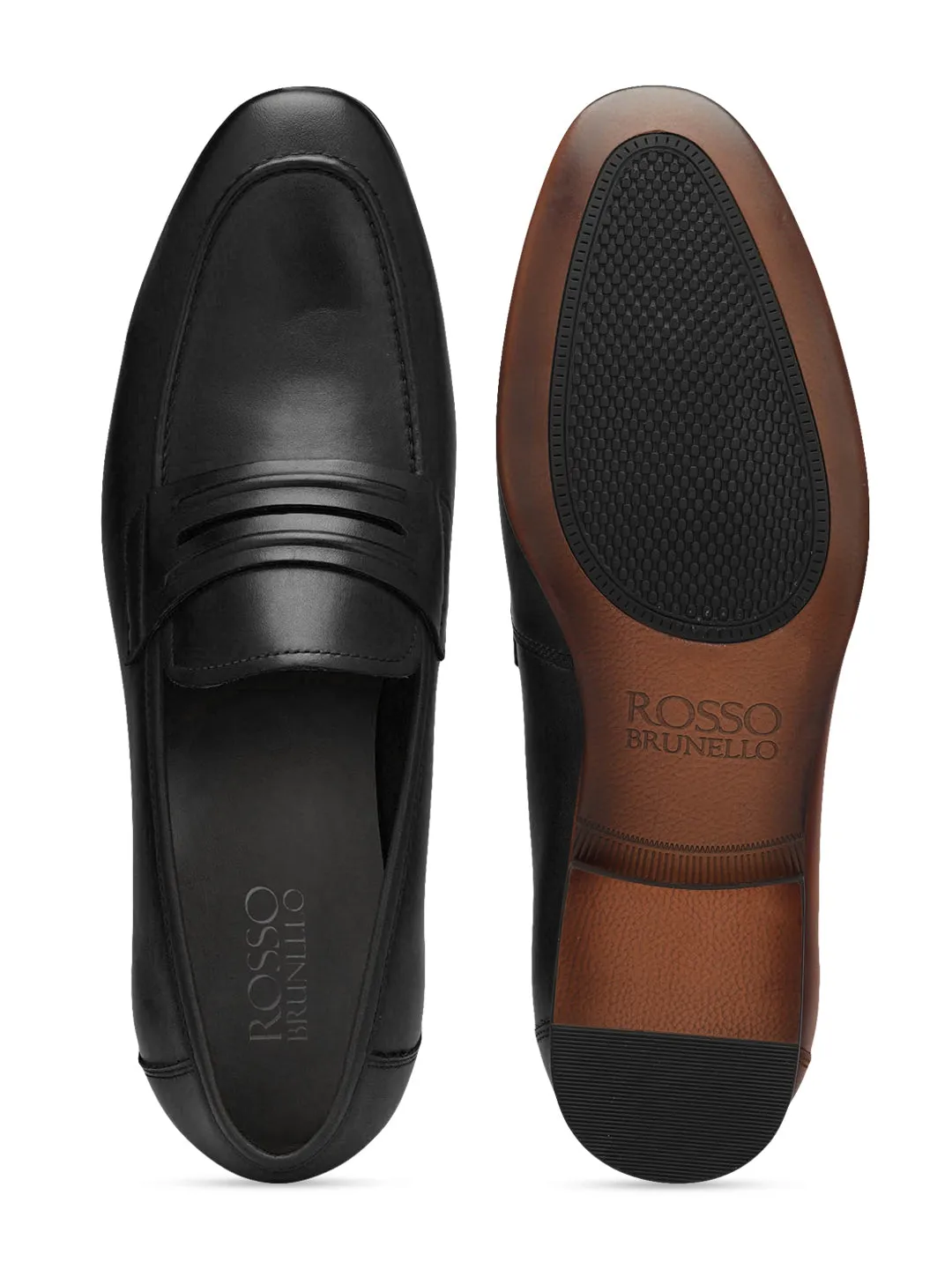 Black Leather Loafers With Panel