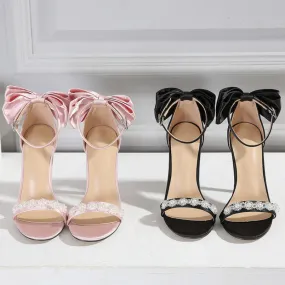 Chic Pearl Bow One-Strap Stiletto Sandals