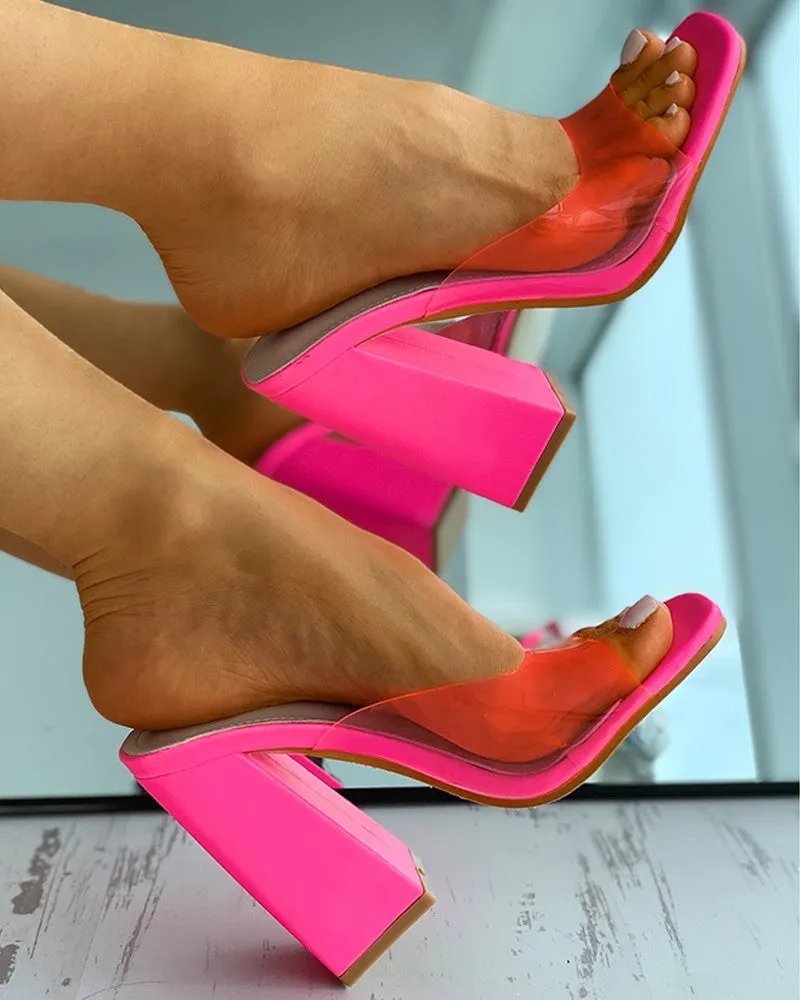 Clear Perspex Peep Toe Chunky Heels