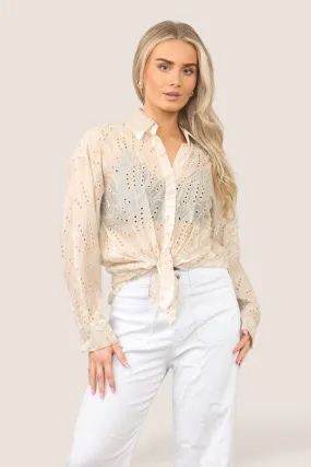 Embroidery Anglaise Tencel High Low Shirt
