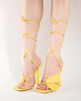 FAWN ORANGE SNAKE DIAMANTE STRAP LACE UP CAKE STAND HEELS