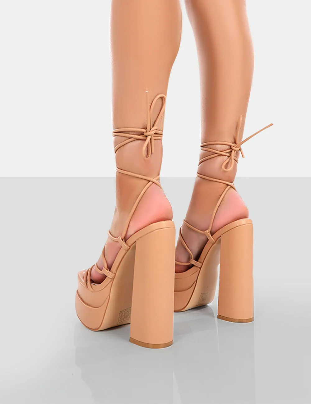 Glow Girl Nude PU  Lace Up Platform High Heels