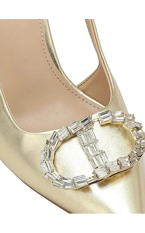 Golden Embellished Slingback Heels
