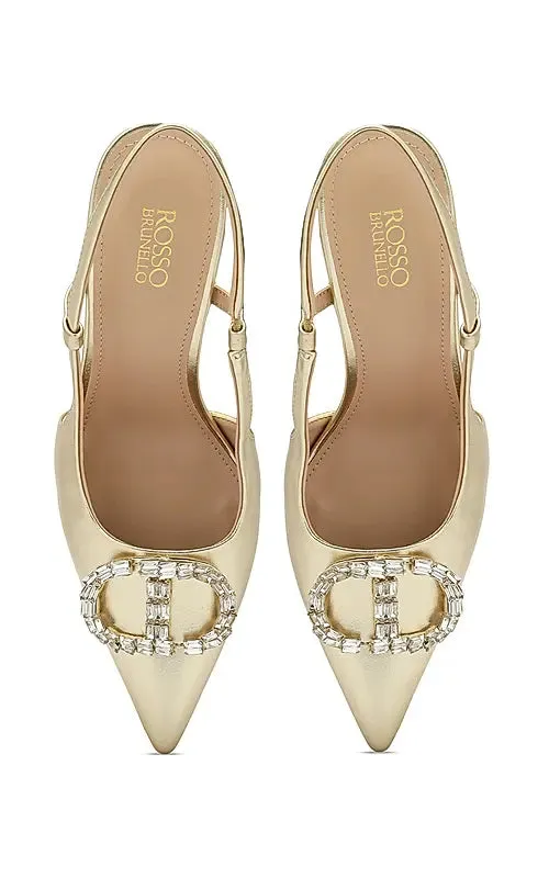 Golden Embellished Slingback Heels