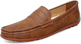 Mens Loafers Shoe Vegan Leather Penny Driving Loafers Solid Color Flat Heel Slip Resistant Anti-Slip Prom Slip-ons