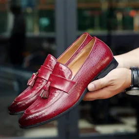 Men's Loafers Tassel Loafers PU Leather Burnished Toe Flat Heel Comfortable Slip-Resistant Slip-Ons for Walking and Outdoor