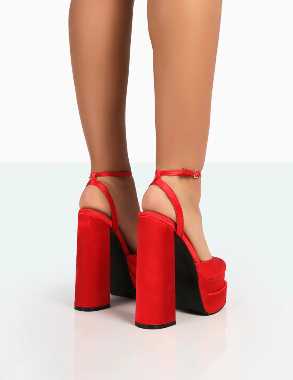 Moonchild Red  Satin Closed Toe Statement Platform Block Heels