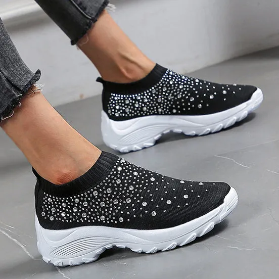 Nanccy Thick-soled Rhinestone Casual Running Shoes