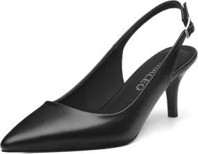 NUMALEO Slingback Heels for Women Pointed Close Toe Kitten Heels Patent Pumps Dress Party Comfy Stiletto 2.5 Inch Dress Shoes