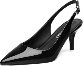 NUMALEO Slingback Heels for Women Pointed Close Toe Kitten Heels Patent Pumps Dress Party Comfy Stiletto 2.5 Inch Dress Shoes
