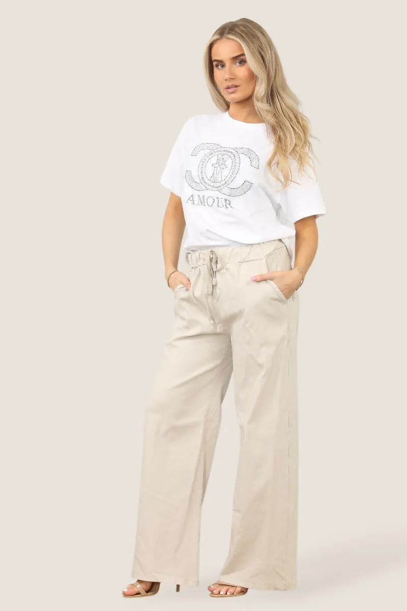 Plain Wide Leg Stretch Magic Trousers