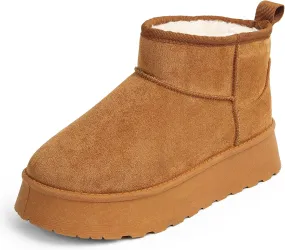 Samilor Platform Mini Boot for Women Short Ankle Boot Warm Fur Fleece Lined Winter Boots with Memory Foam Insole for Outdoor Indoor