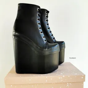 Stylish Black Lace Up Wedge Booties