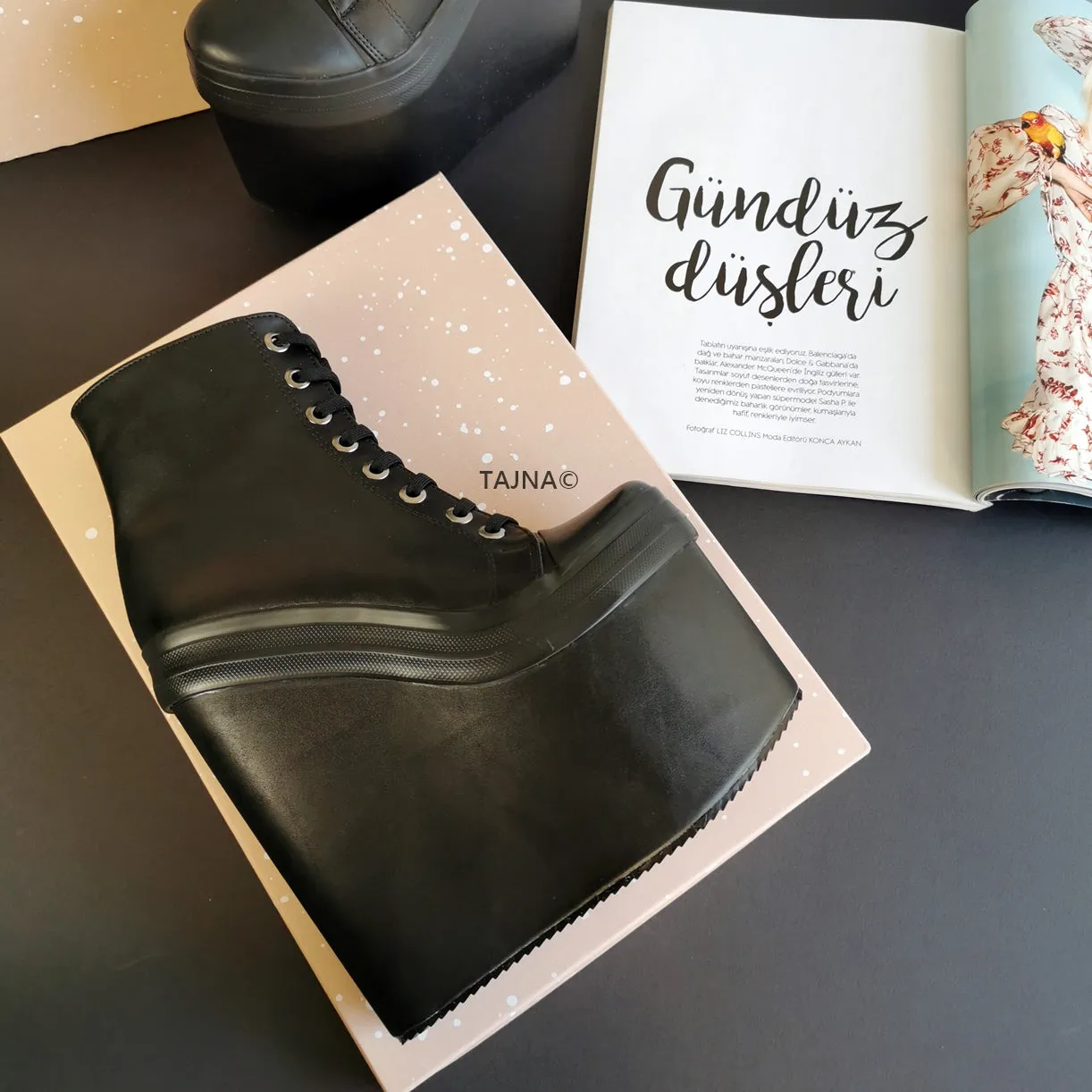 Stylish Black Lace Up Wedge Booties