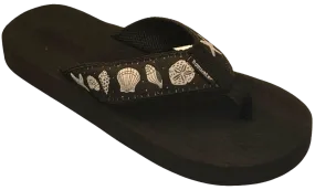 Tidewater Women's Dots and Shells Black and Grey Sandals