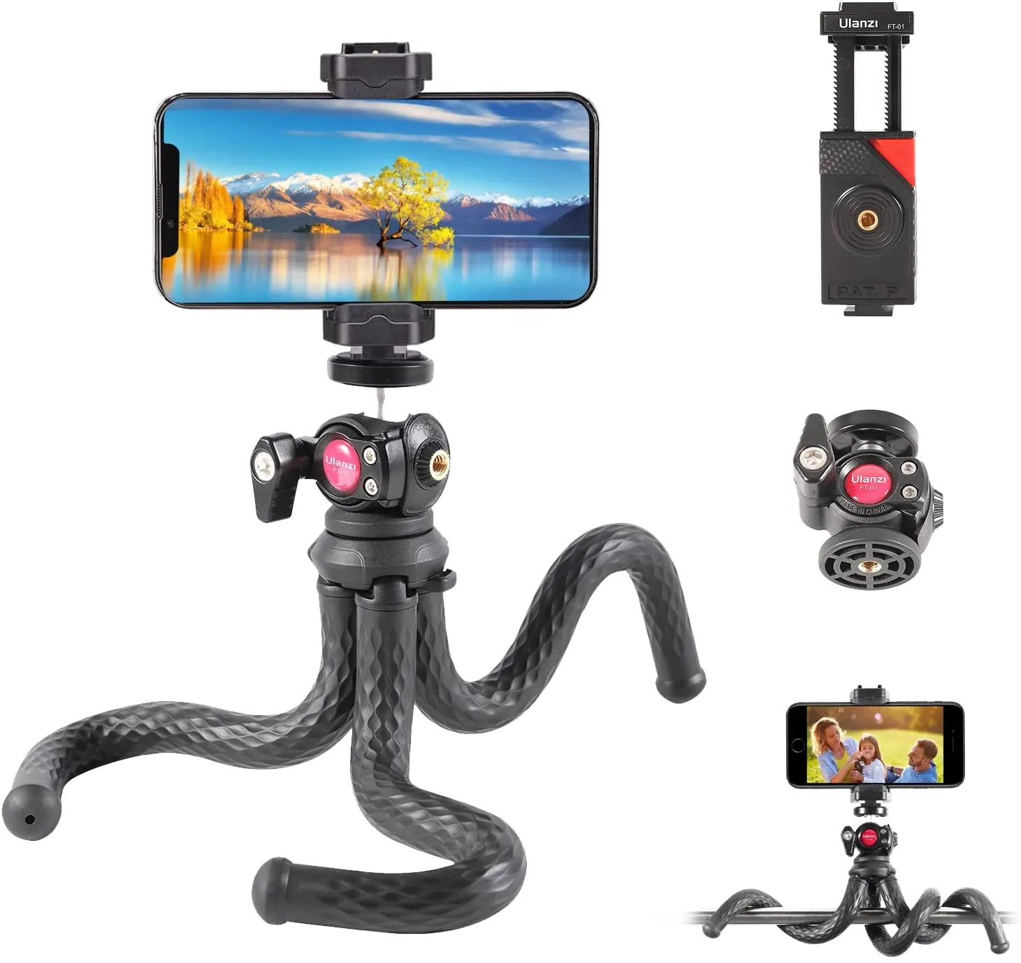 Ulanzi FT-01 Flexible Mini Octopus Camera Tripod with 1/4" Bolt, Phone Clip, and Cold Shoe Mount for Photography and Videography