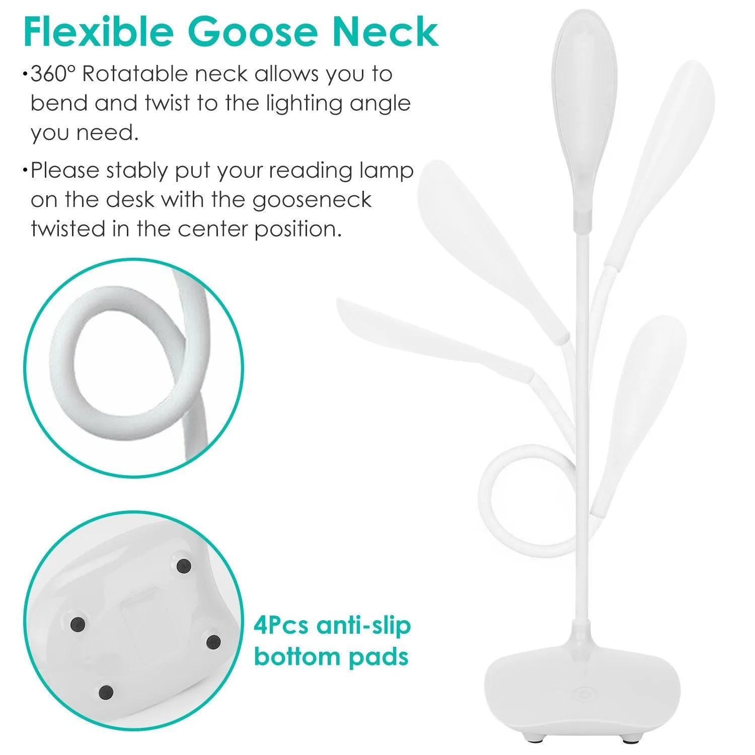 USB Rechargeable Table Lamp Dimmable LED Flexible Gooseneck Desk Light