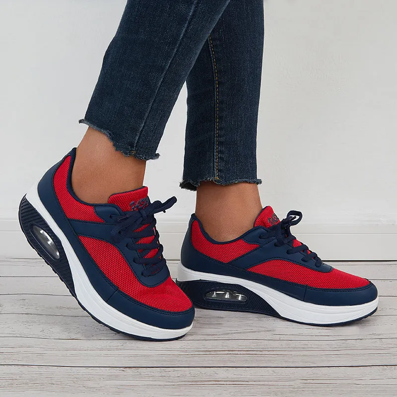 Women Air Cushion Mesh Sneakers Lace Up Platform Walking Shoes