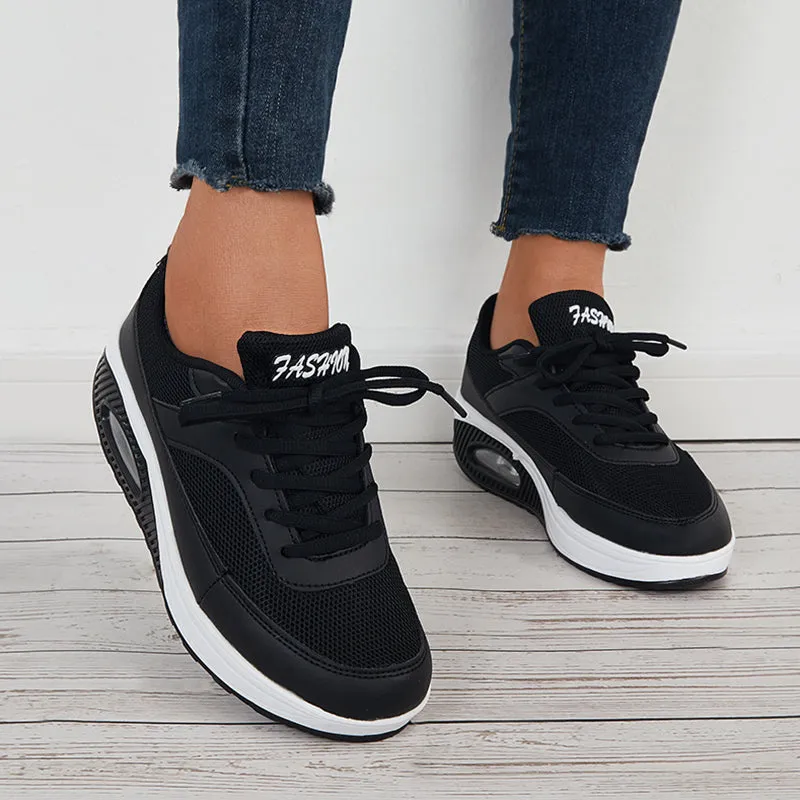 Women Air Cushion Mesh Sneakers Lace Up Platform Walking Shoes