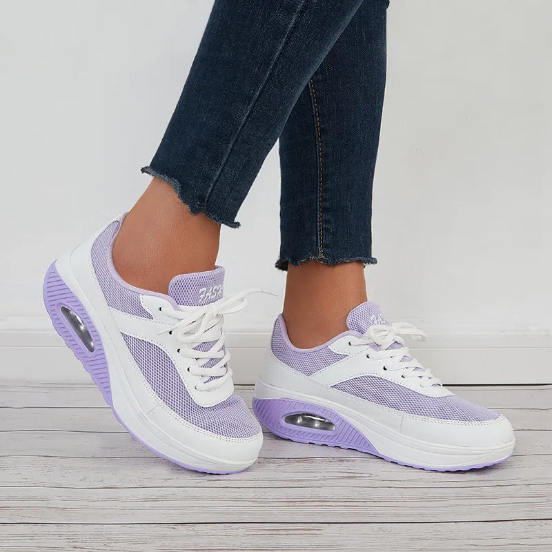 Women Air Cushion Mesh Sneakers Lace Up Platform Walking Shoes