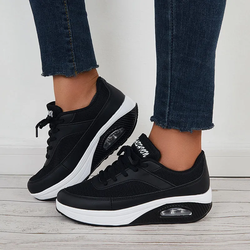 Women Air Cushion Mesh Sneakers Lace Up Platform Walking Shoes