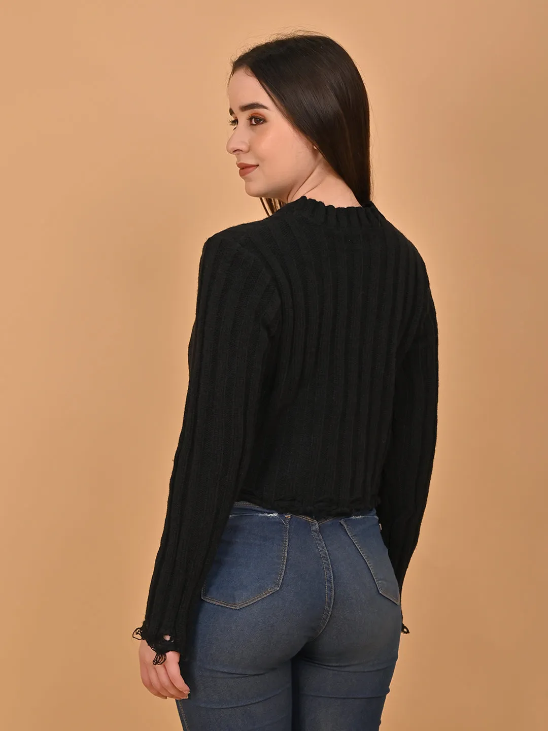 Women Black Round Neck Sweater