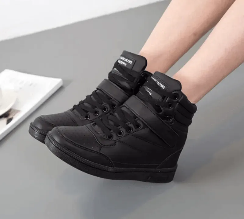 Women's Breathable High-Top Platform Sneakers – Casual Sport Boots
