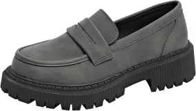 Womens Chunky Loafers Platform Work Shoes Dress Penny Loafers Comfortable Office Shoes Casual Leather Shoes