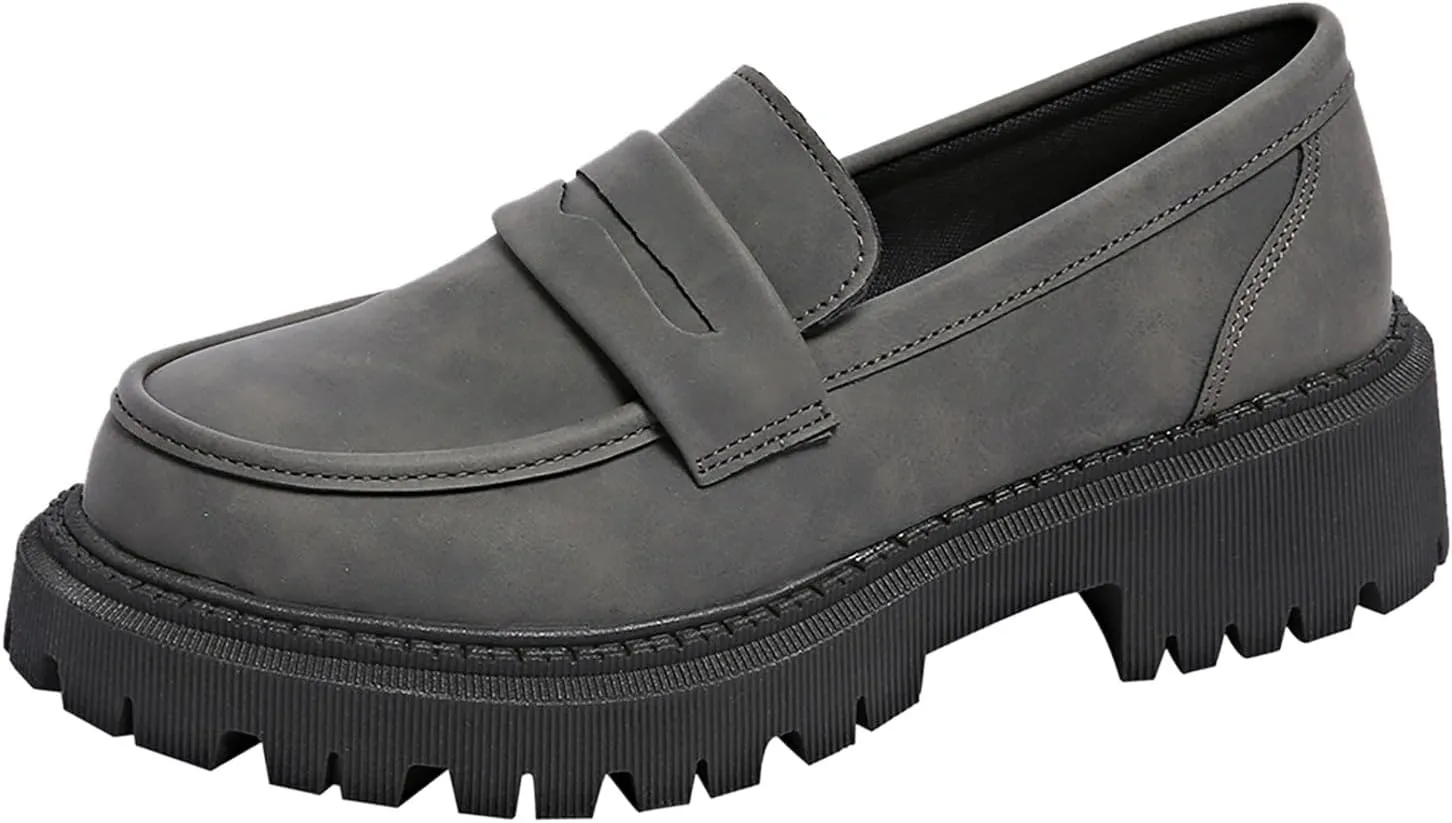 Womens Chunky Loafers Platform Work Shoes Dress Penny Loafers Comfortable Office Shoes Casual Leather Shoes