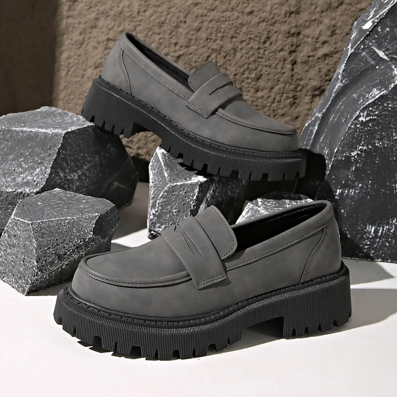 Womens Chunky Loafers Platform Work Shoes Dress Penny Loafers Comfortable Office Shoes Casual Leather Shoes