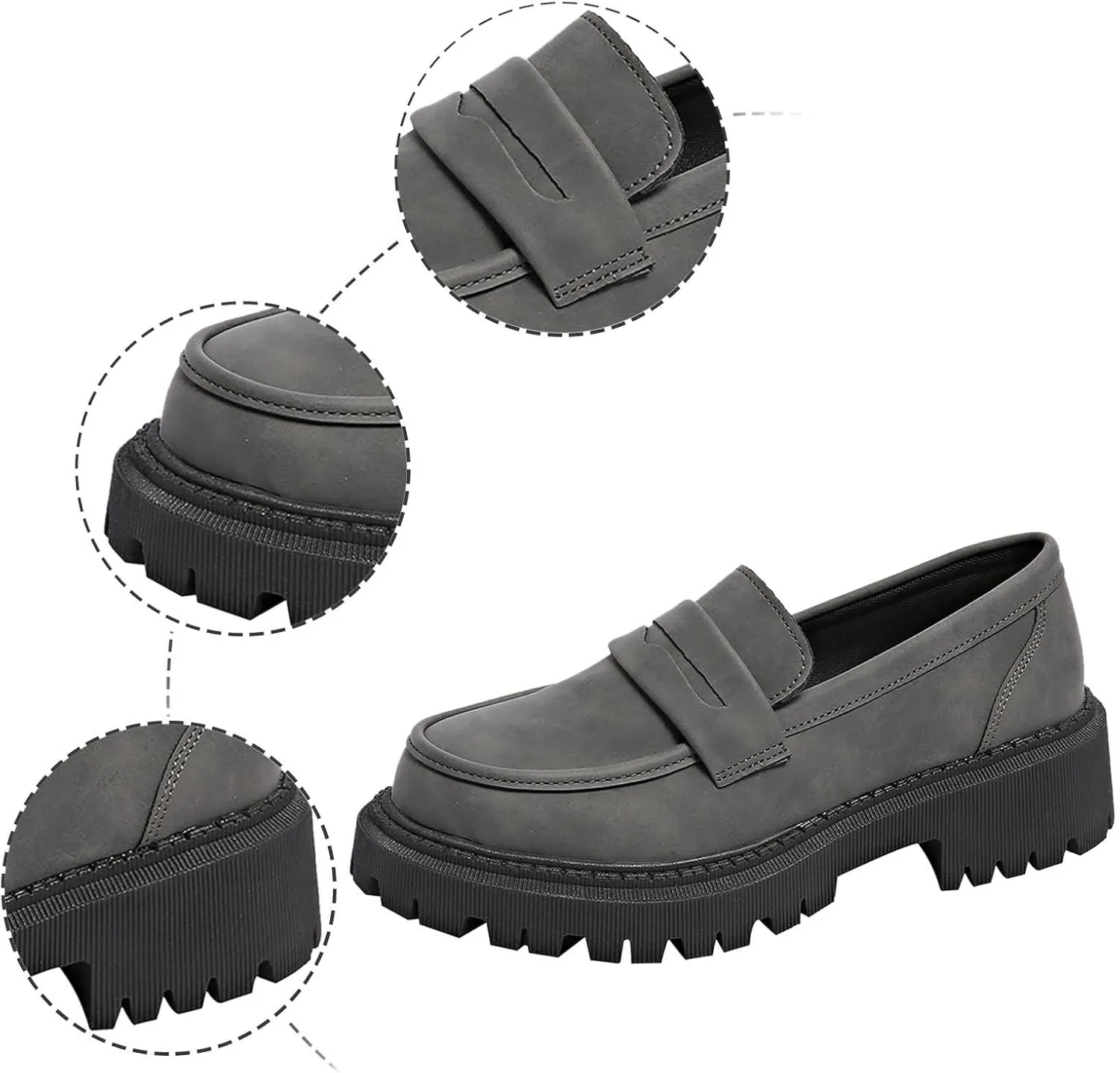 Womens Chunky Loafers Platform Work Shoes Dress Penny Loafers Comfortable Office Shoes Casual Leather Shoes