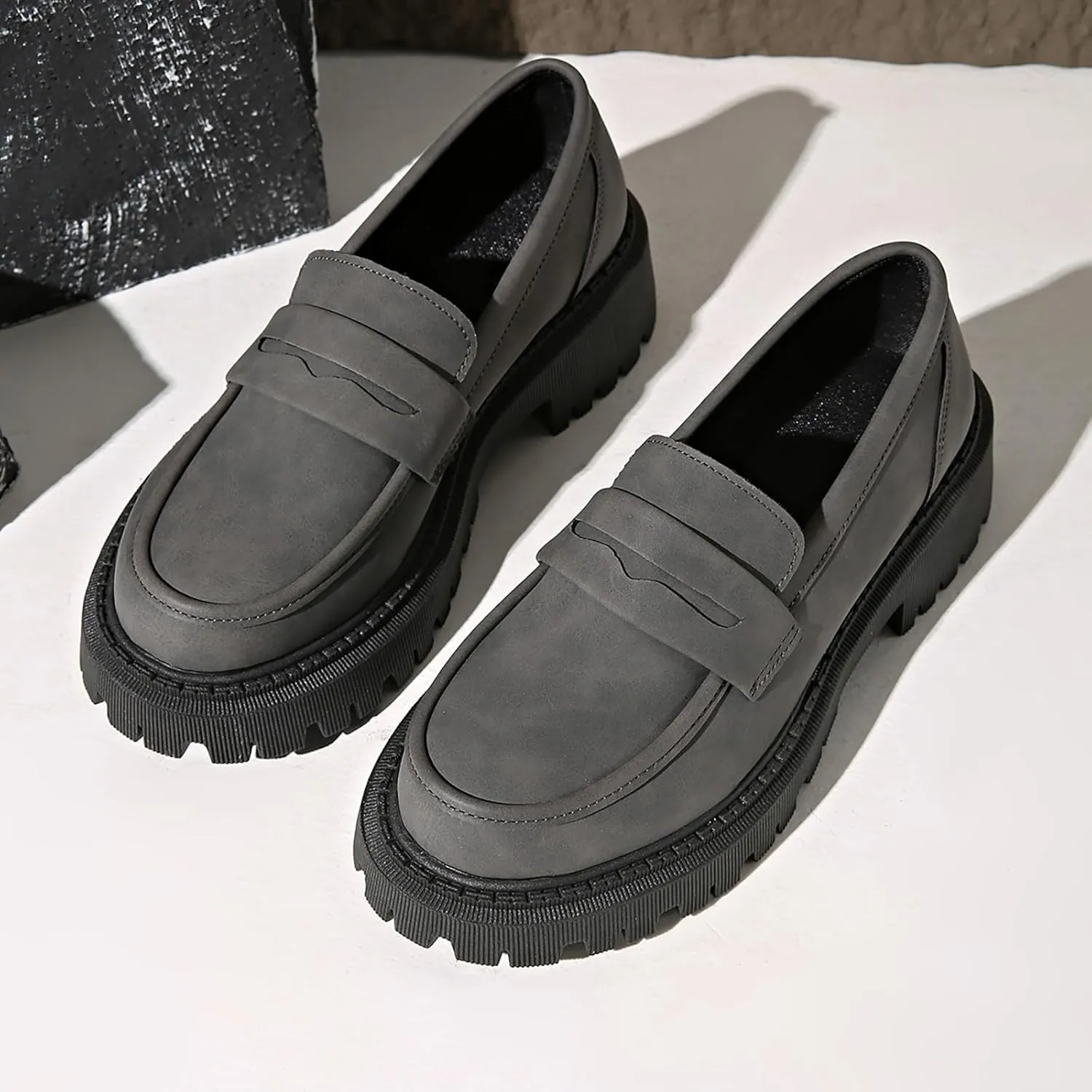 Womens Chunky Loafers Platform Work Shoes Dress Penny Loafers Comfortable Office Shoes Casual Leather Shoes