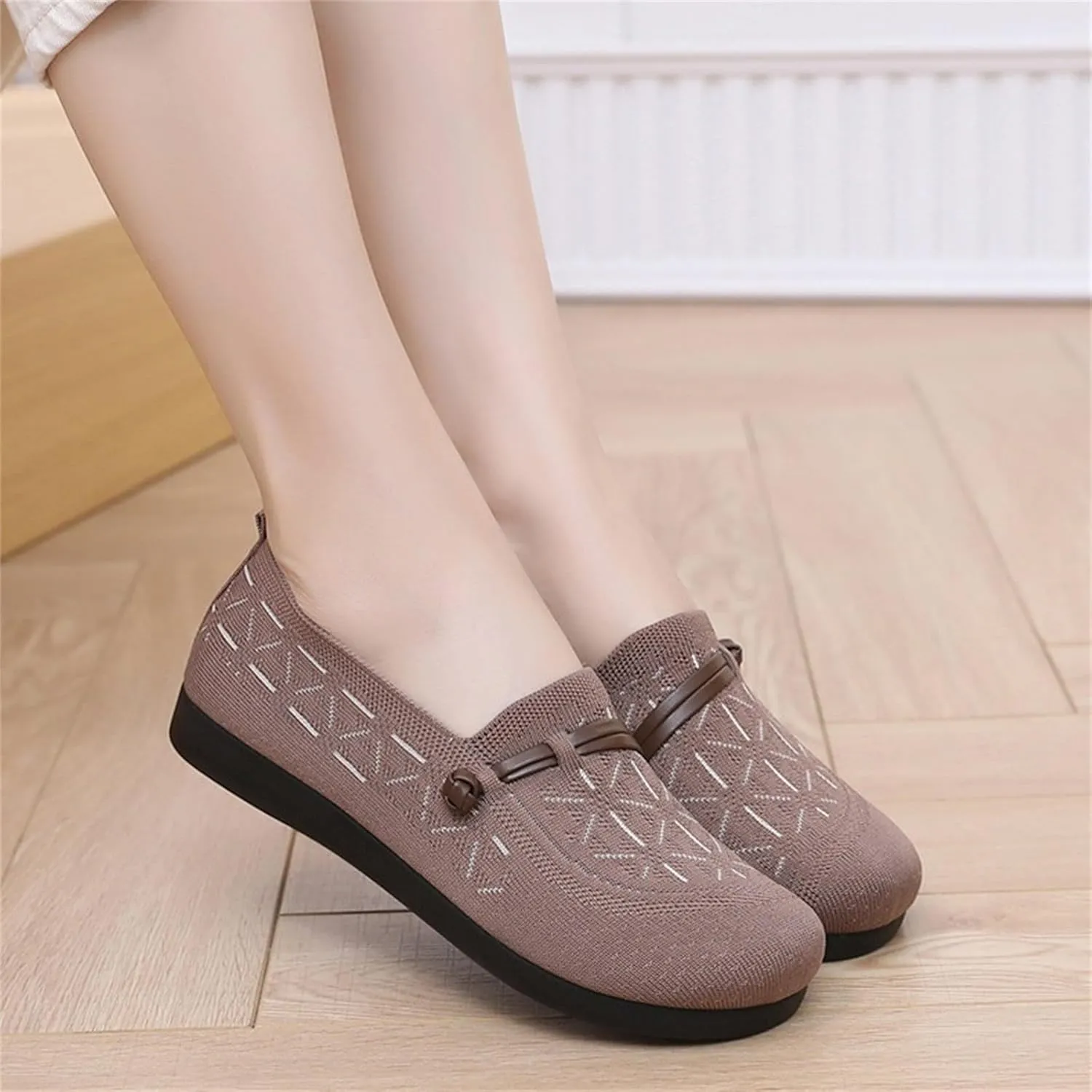 Women's Mesh Casual Shoes Knit Slip On Walking Shoes Wide Width Dress𝐲 Flat𝐬 Breathable Flying Woven Orthopedic Sneaker